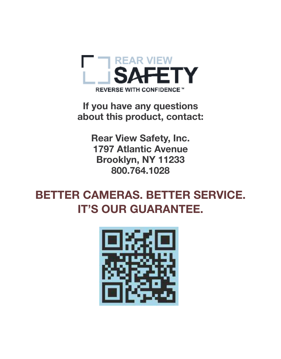 Better cameras. better service. it’s our guarantee | RearviewSafety RVS-770614 User Manual | Page 26 / 26