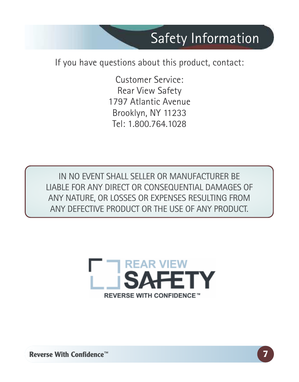 Safety information | RearviewSafety RVS-770614 User Manual | Page 7 / 26
