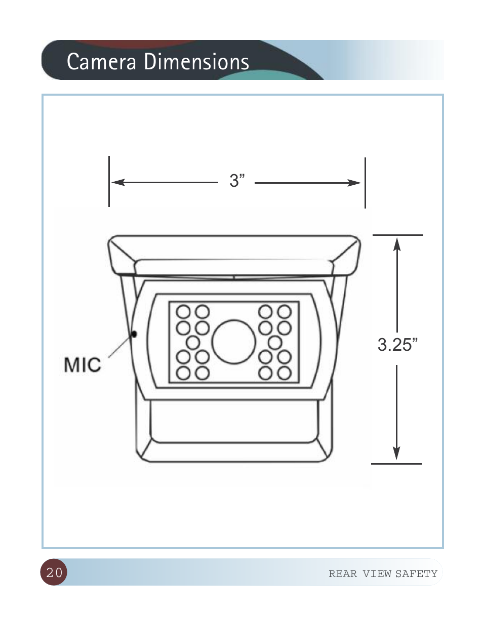 Camera dimensions | RearviewSafety RVS-770619P User Manual | Page 20 / 27