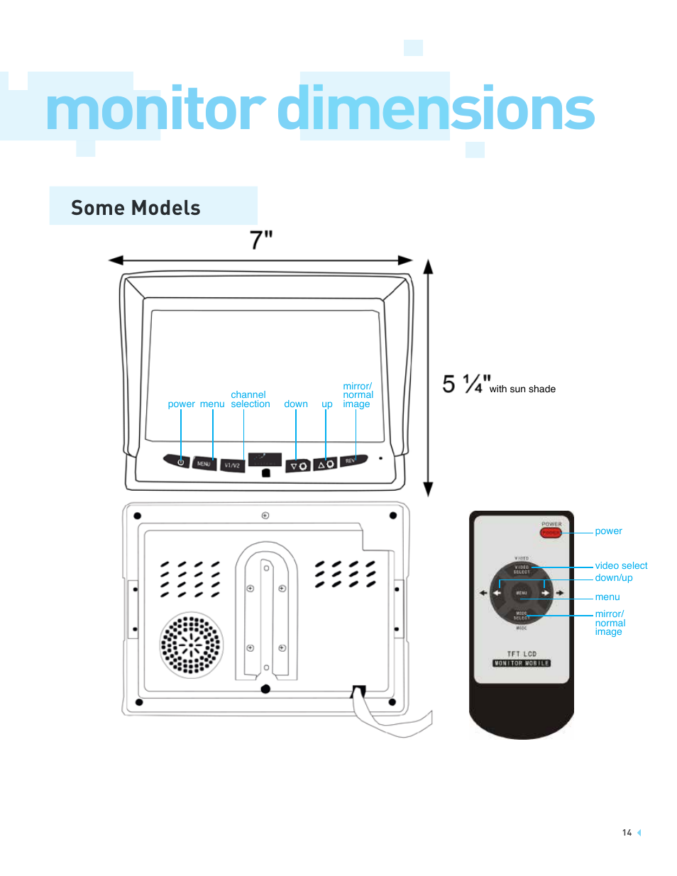 Monitor dimensions, Some models | RearviewSafety RVS-7707721 User Manual | Page 14 / 21