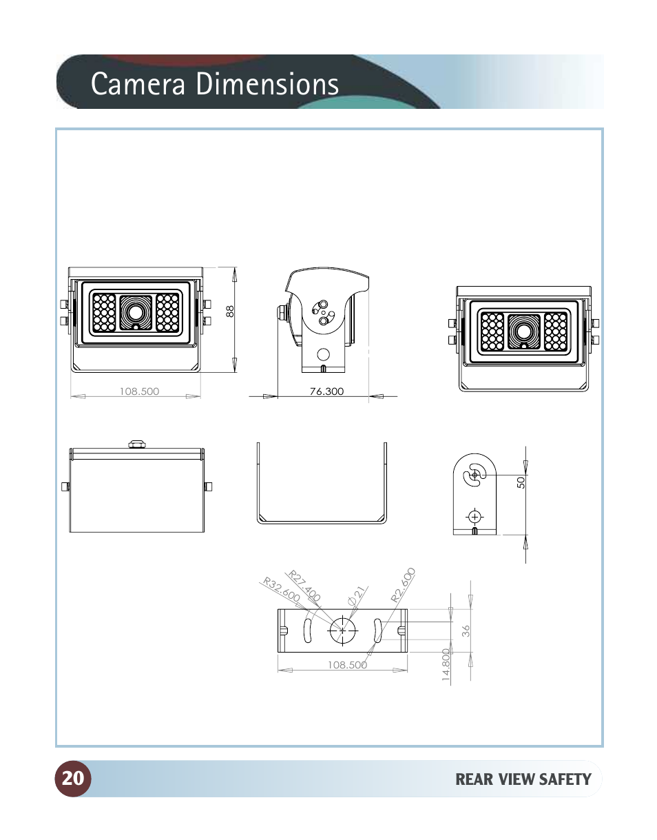 Camera dimensions, Rear view safety | RearviewSafety RVS-770812N User Manual | Page 20 / 26