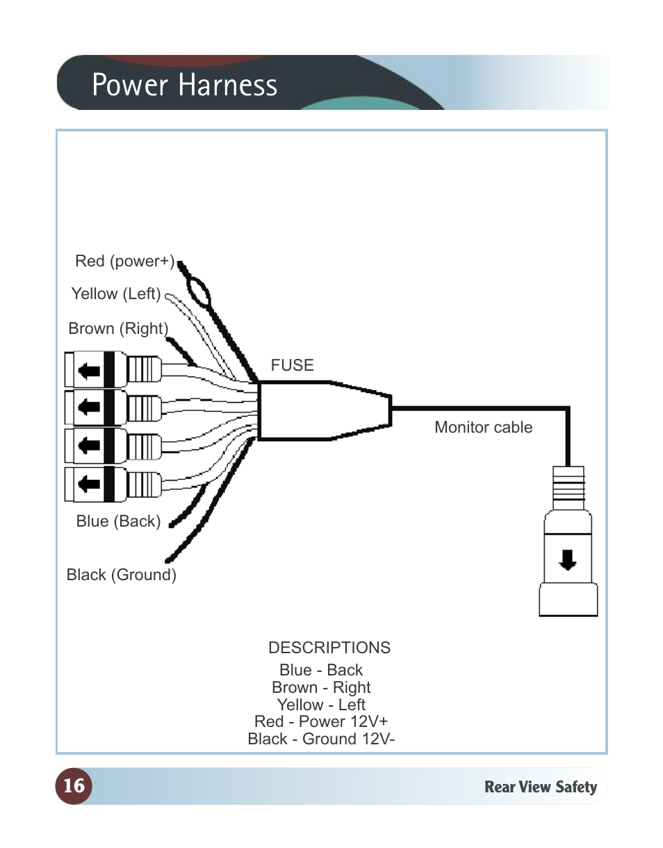 Power harness | RearviewSafety RVS-062710 User Manual | Page 16 / 26