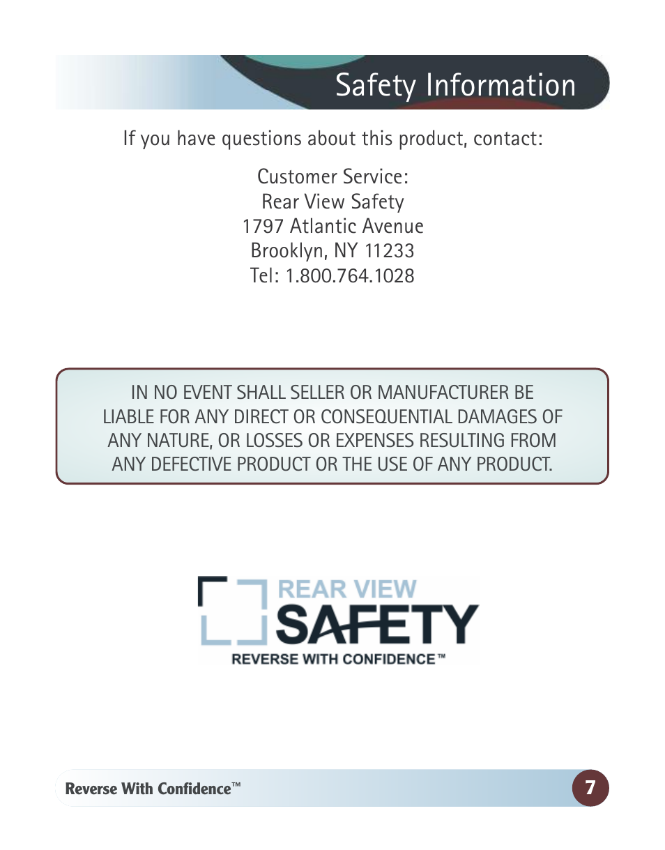 Safety information | RearviewSafety RVS-062710 User Manual | Page 7 / 26