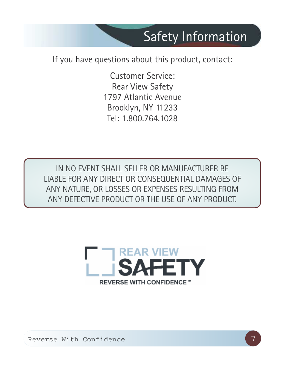 Safety information | RearviewSafety RVS-W-CAM User Manual | Page 7 / 23