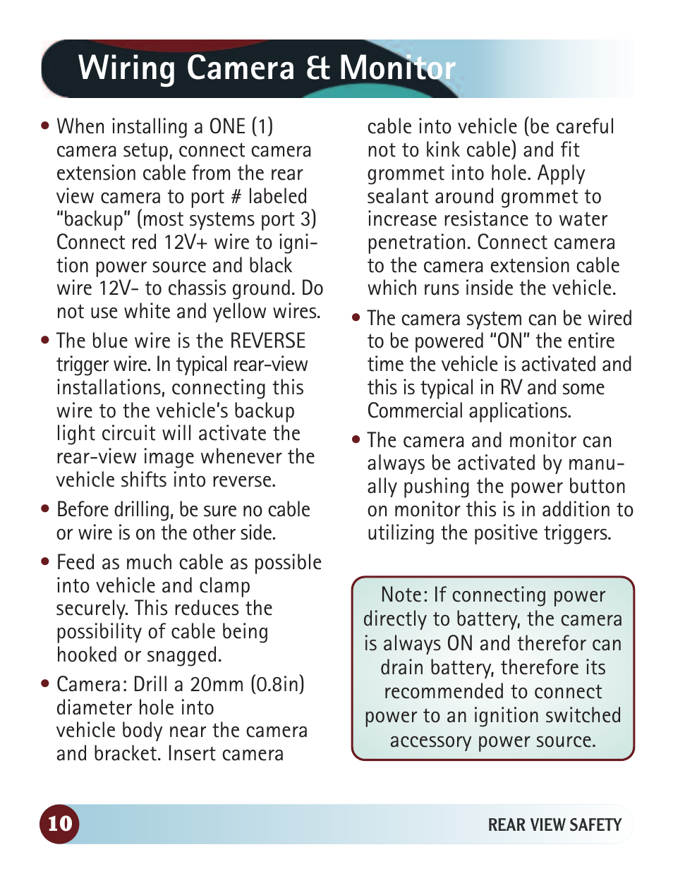 Wiring camera & monitor | RearviewSafety RVS-770616N User Manual | Page 10 / 27