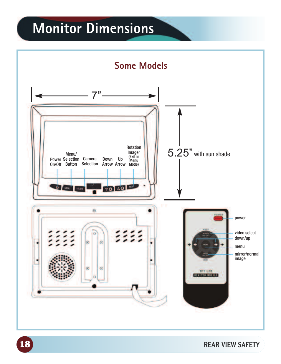 Monitor dimensions, Some models, Rear view safety | RearviewSafety RVS-770616N User Manual | Page 18 / 27