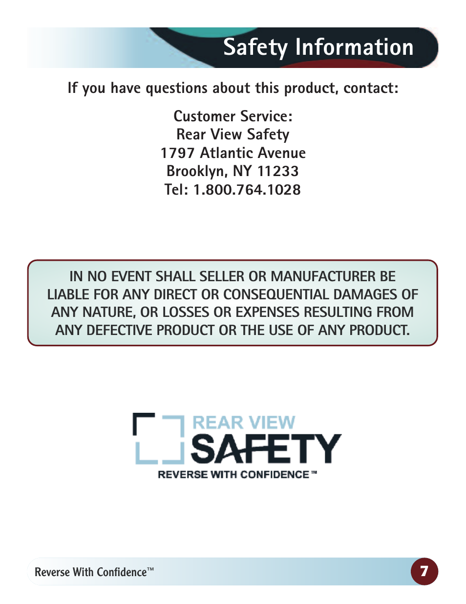 Safety information | RearviewSafety RVS-770616N User Manual | Page 7 / 27