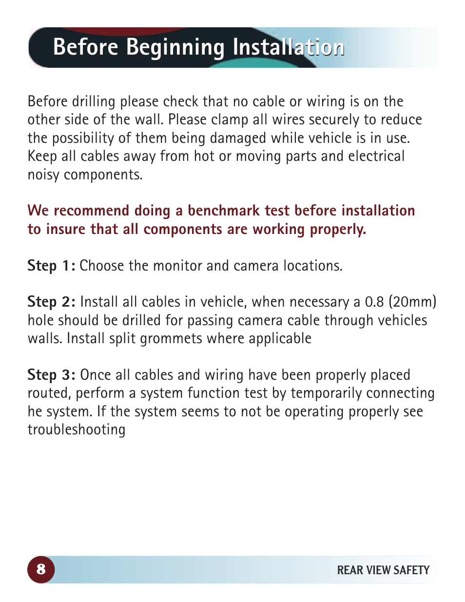 Before beginning installation | RearviewSafety RVS-770616N User Manual | Page 8 / 27