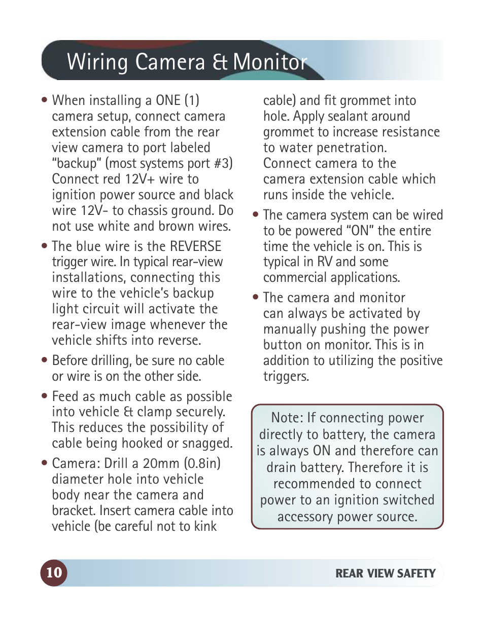 Wiring camera & monitor | RearviewSafety RVS-770613-213 User Manual | Page 10 / 24
