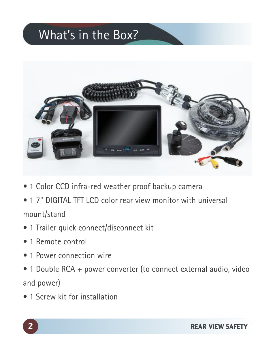 What’s in the box | RearviewSafety RVS-770613-213 User Manual | Page 2 / 24