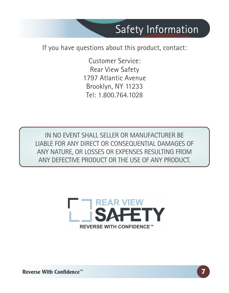 Safety information | RearviewSafety RVS-770613-213 User Manual | Page 7 / 24