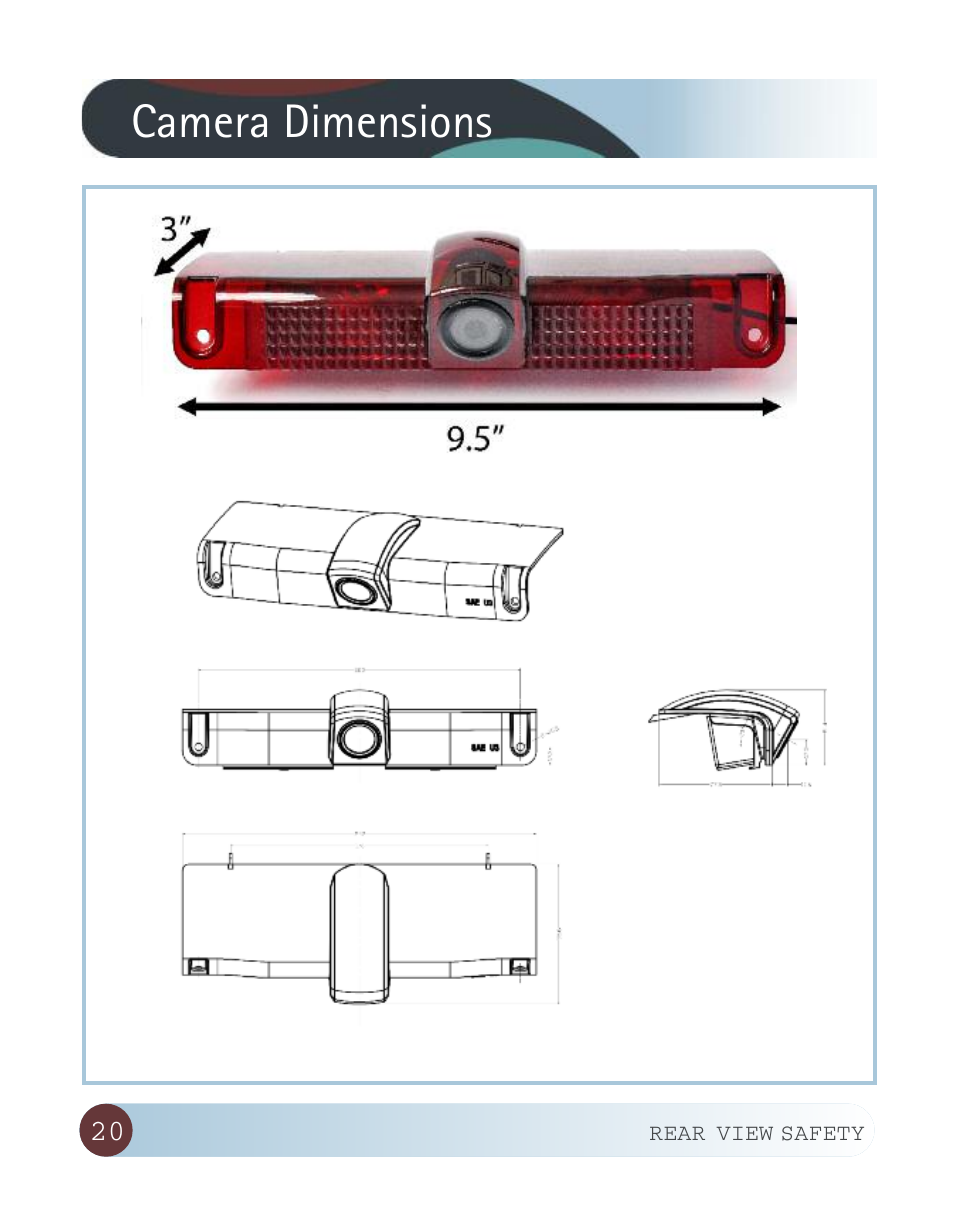 Camera dimensions | RearviewSafety RVS-770913 User Manual | Page 20 / 27