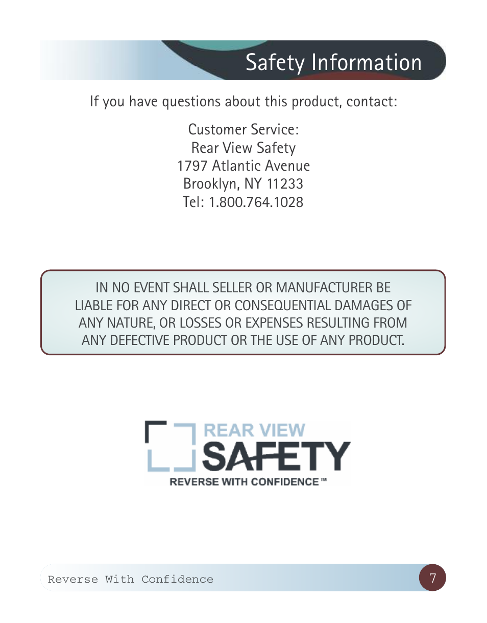 Safety information | RearviewSafety RVS-770913 User Manual | Page 7 / 27