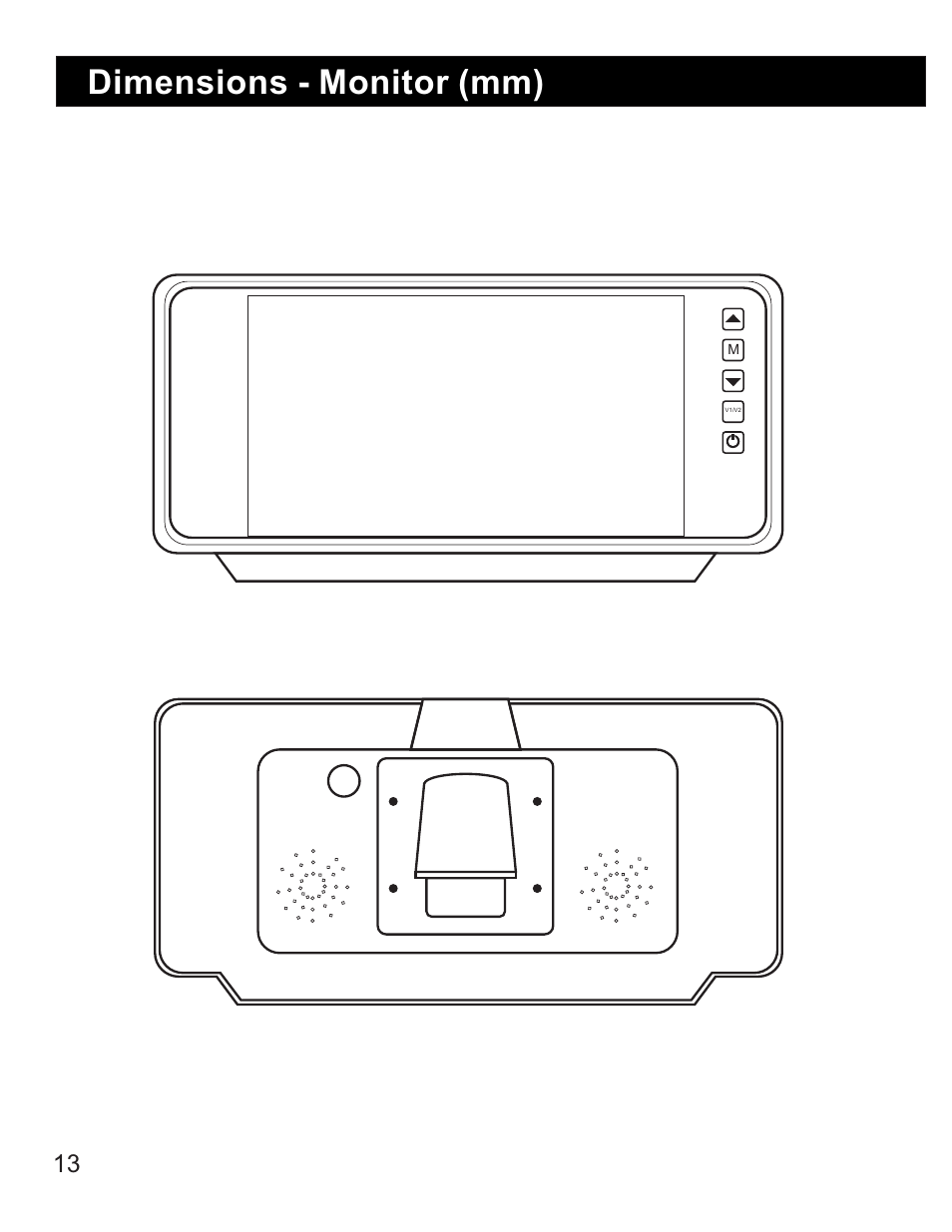 Dimensions - monitor (mm) | RearviewSafety RVS-770619N User Manual | Page 13 / 21