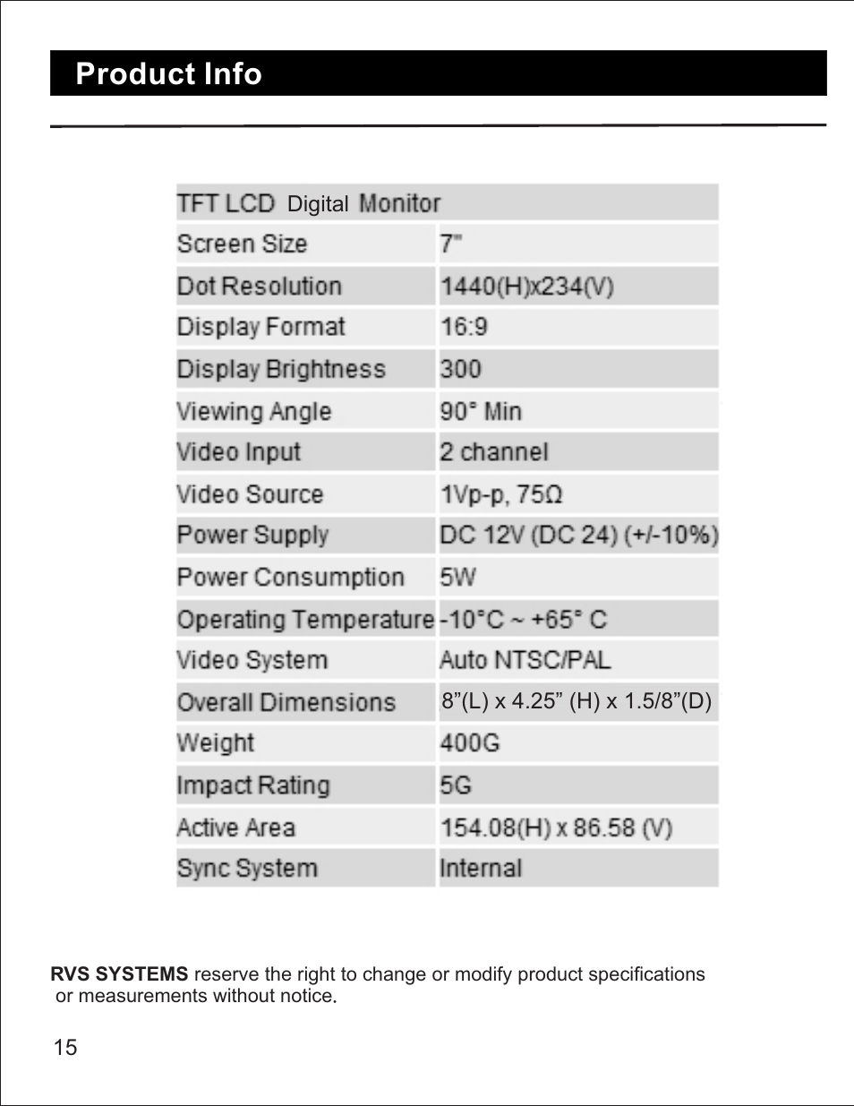 Product info | RearviewSafety RVS-770619N User Manual | Page 15 / 21