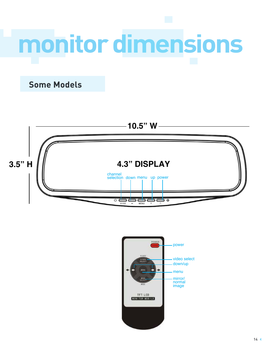 Monitor dimensions, Some models | RearviewSafety RVS-776618 User Manual | Page 14 / 20