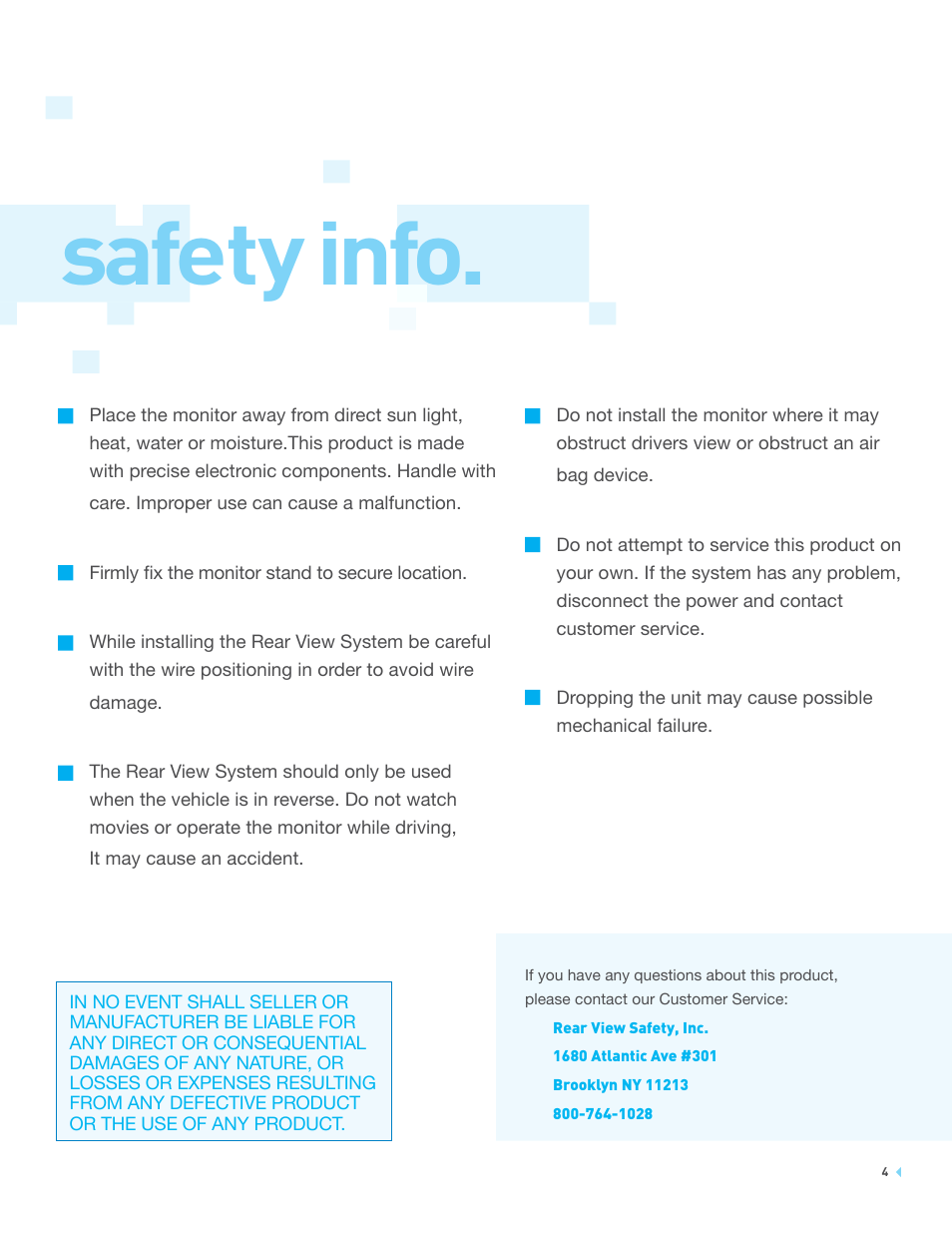Safety info | RearviewSafety RVS-776618 User Manual | Page 4 / 20