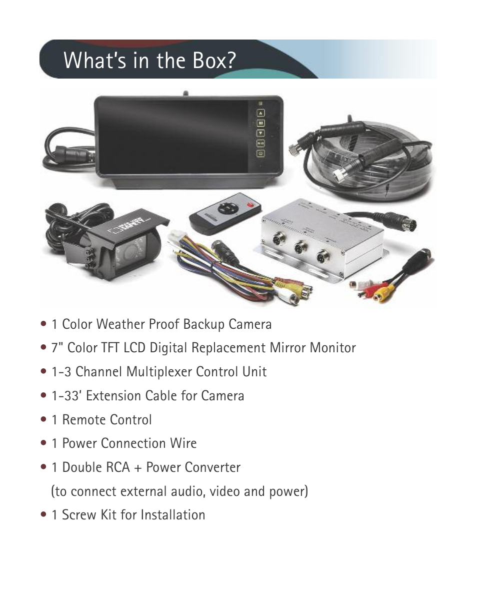 What’s in the box | RearviewSafety RVS-770619N User Manual | Page 2 / 27