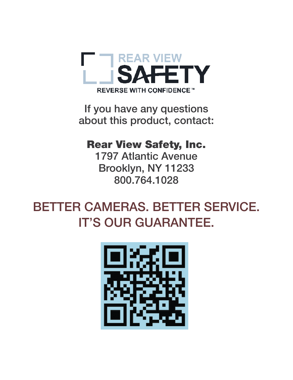 Better cameras. better service. it’s our guarantee | RearviewSafety RVS-7706133 User Manual | Page 27 / 27
