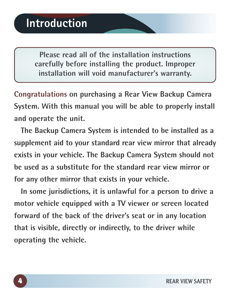 Introduction | RearviewSafety RVS-7706133 User Manual | Page 4 / 27