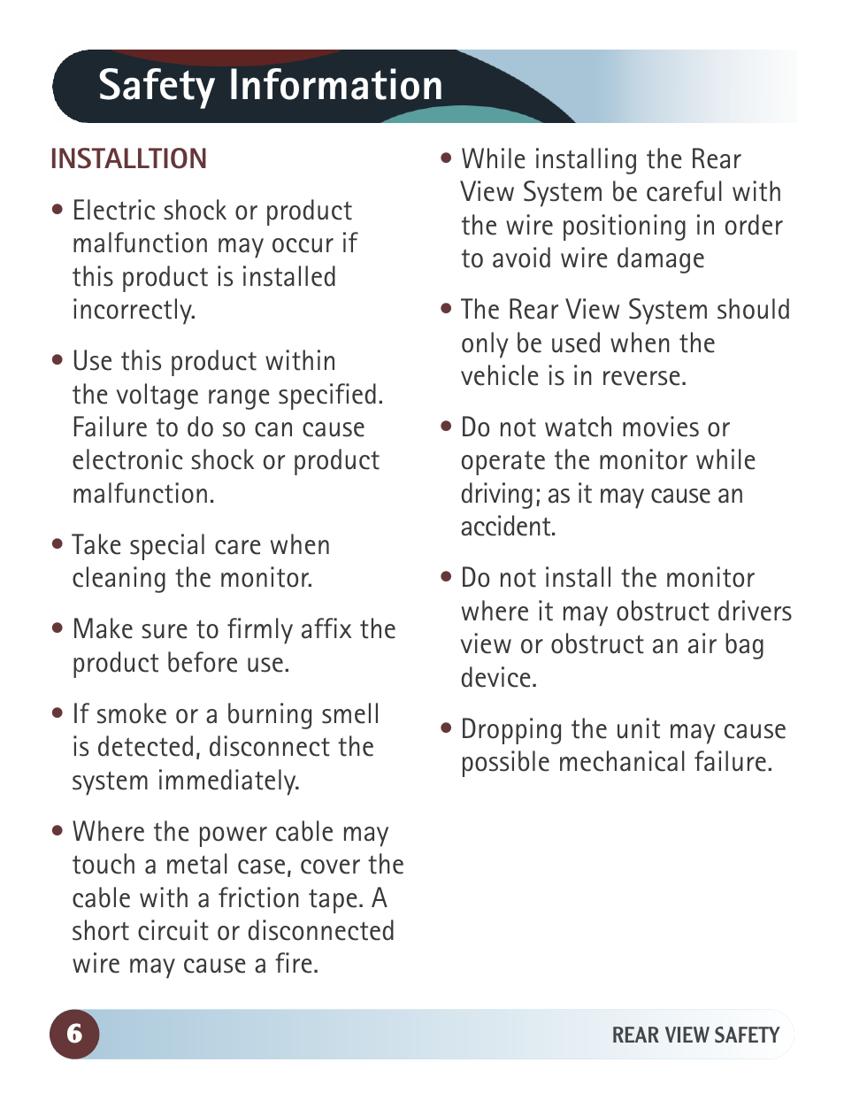 Safety information | RearviewSafety RVS-7706133 User Manual | Page 6 / 27