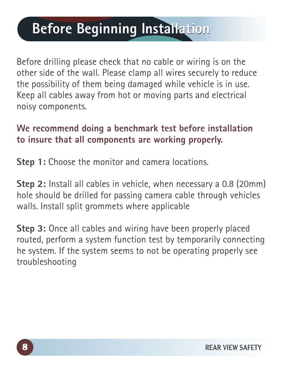 Before beginning installation | RearviewSafety RVS-7706133 User Manual | Page 8 / 27