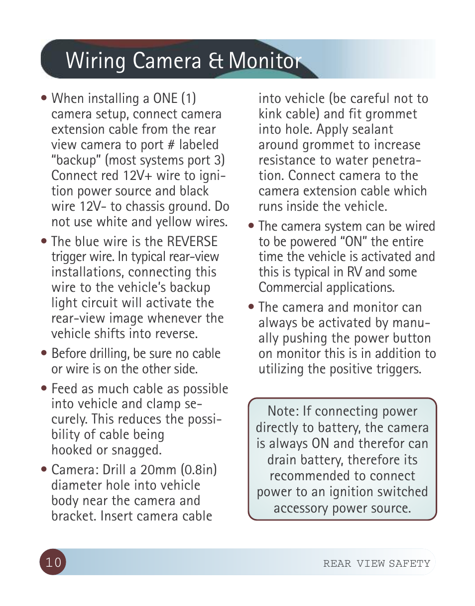 Wiring camera & monitor | RearviewSafety RVS-916619P User Manual | Page 10 / 29