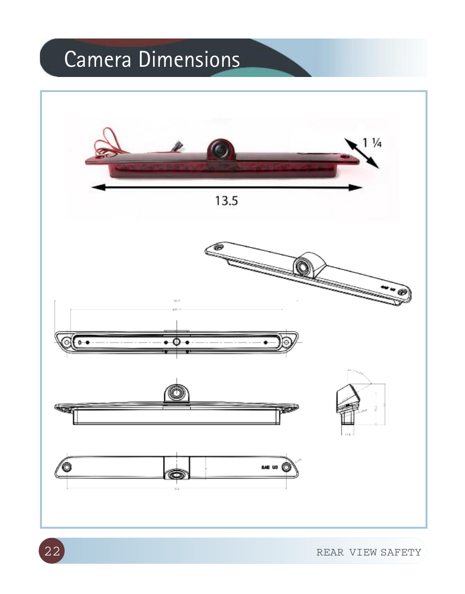 Camera dimensions | RearviewSafety RVS-916619P User Manual | Page 22 / 29