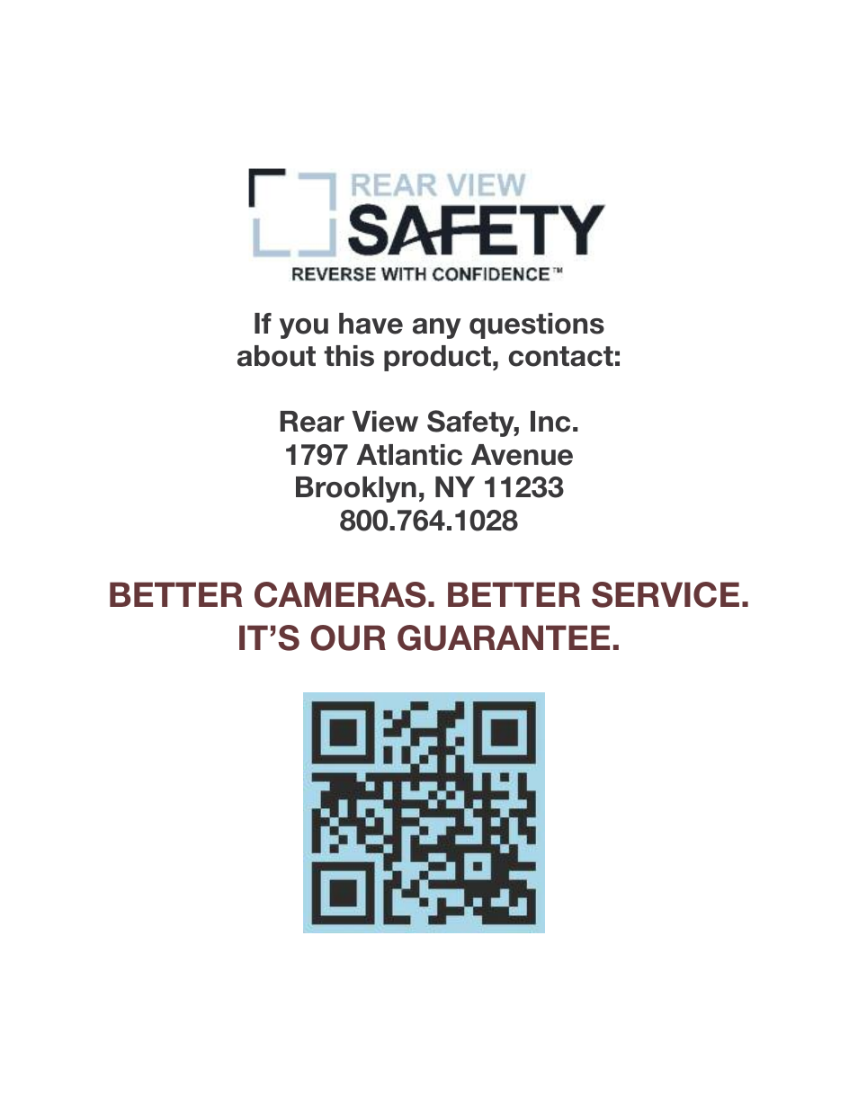 Better cameras. better service. it’s our guarantee | RearviewSafety RVS-916619P User Manual | Page 29 / 29