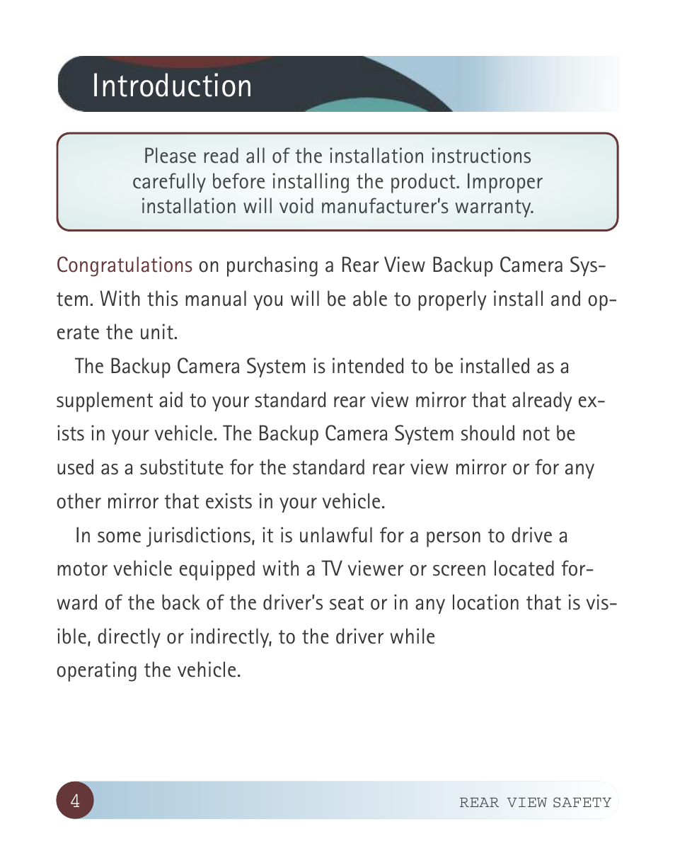 Introduction | RearviewSafety RVS-916619P User Manual | Page 4 / 29