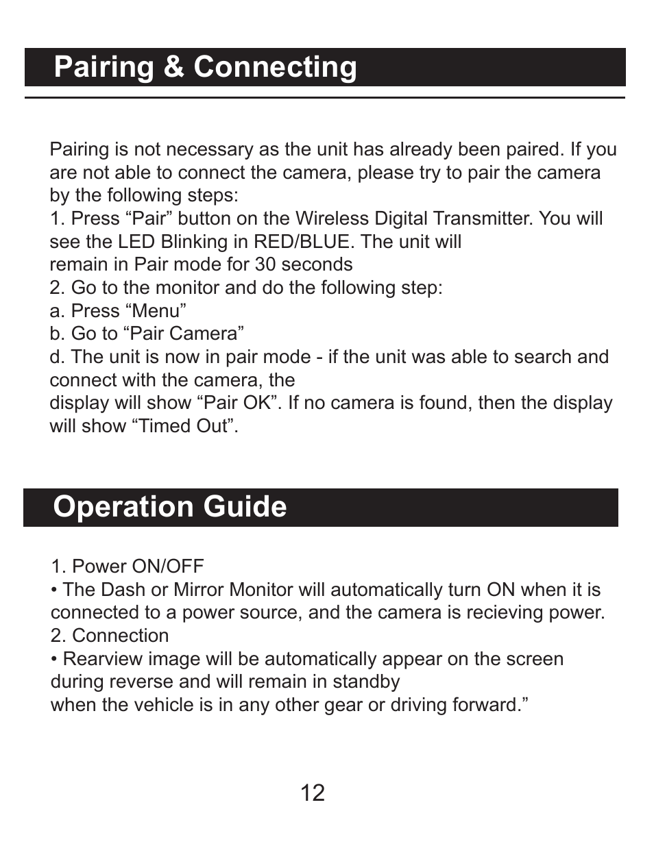 Pairing & connecting operation guide | RearviewSafety RVS-091407 User Manual | Page 11 / 16