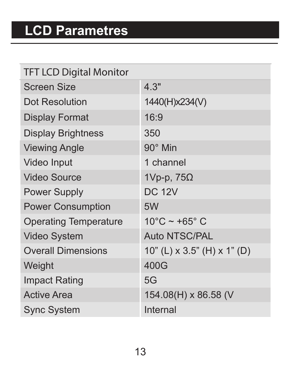 Lcd parametres | RearviewSafety RVS-091407 User Manual | Page 12 / 16