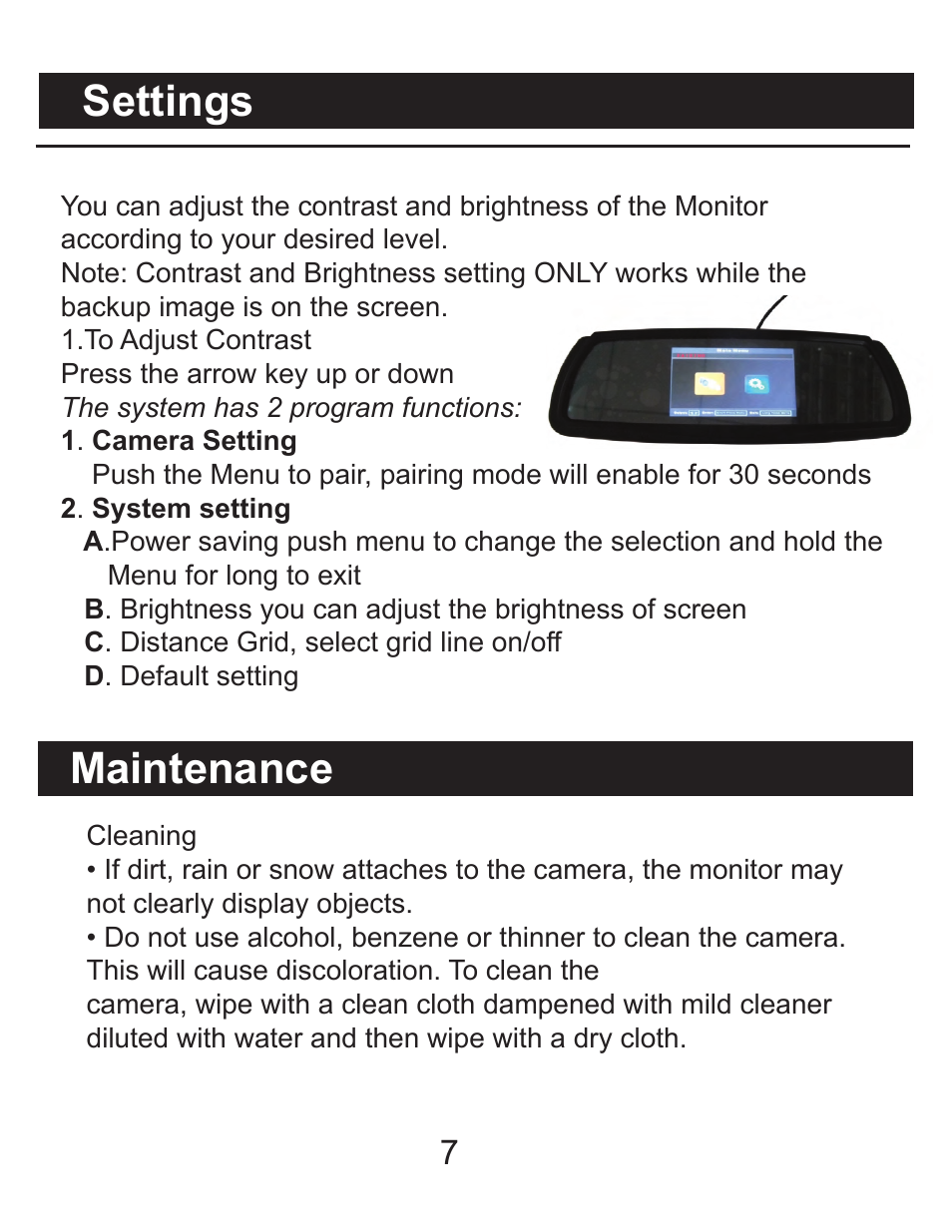 Settings maintenance | RearviewSafety RVS-091407 User Manual | Page 6 / 16