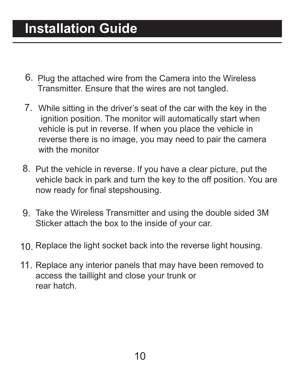 Installation guide installation | RearviewSafety RVS-091407 User Manual | Page 9 / 16