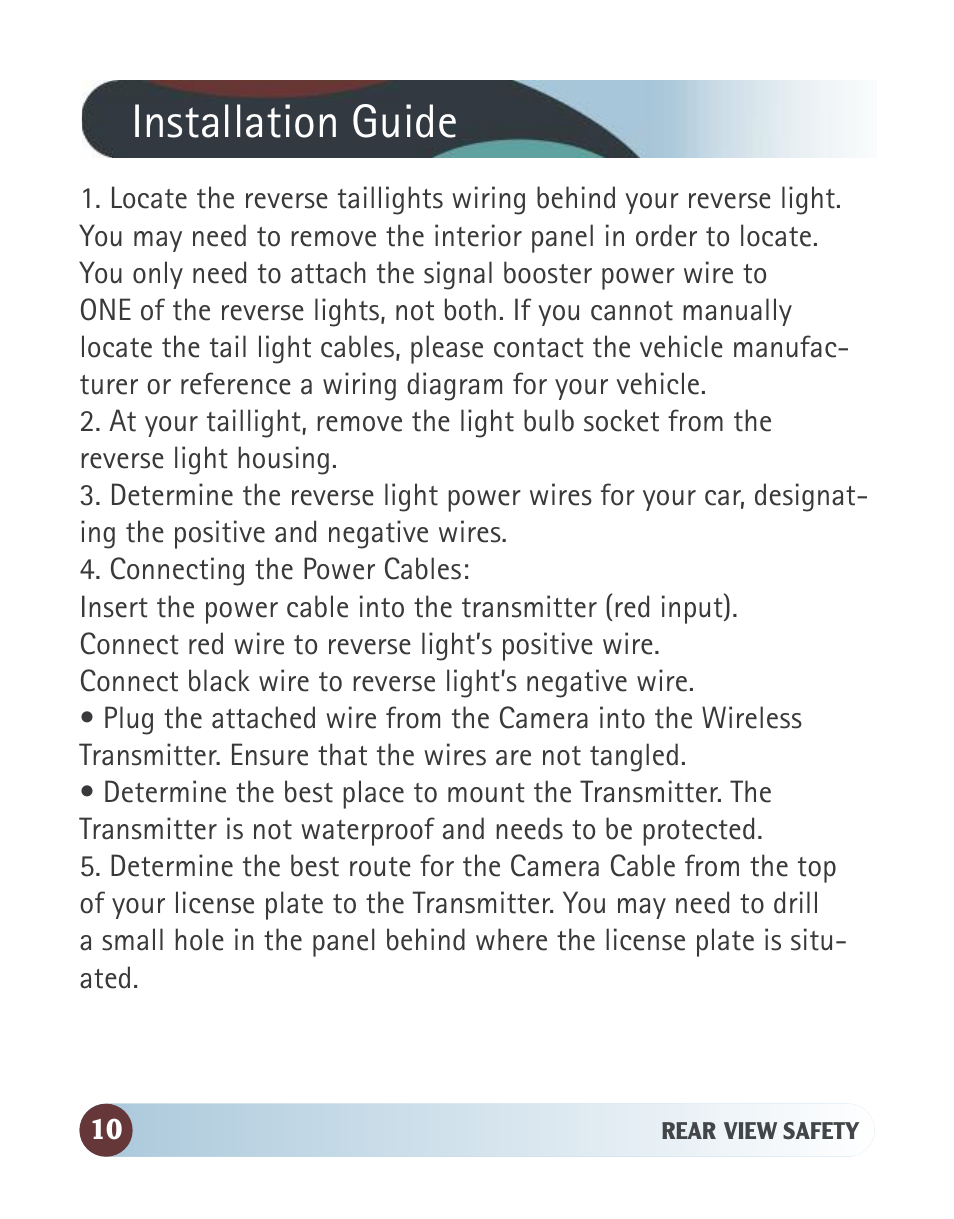 Installation guide | RearviewSafety RVS-091406 User Manual | Page 10 / 22