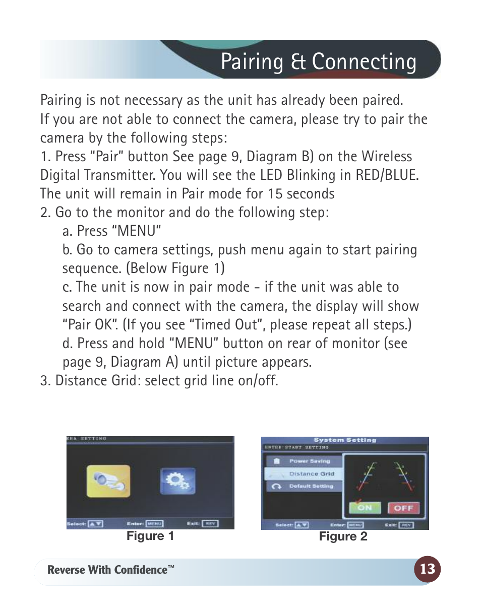 Pairing & connecting | RearviewSafety RVS-091406 User Manual | Page 13 / 22