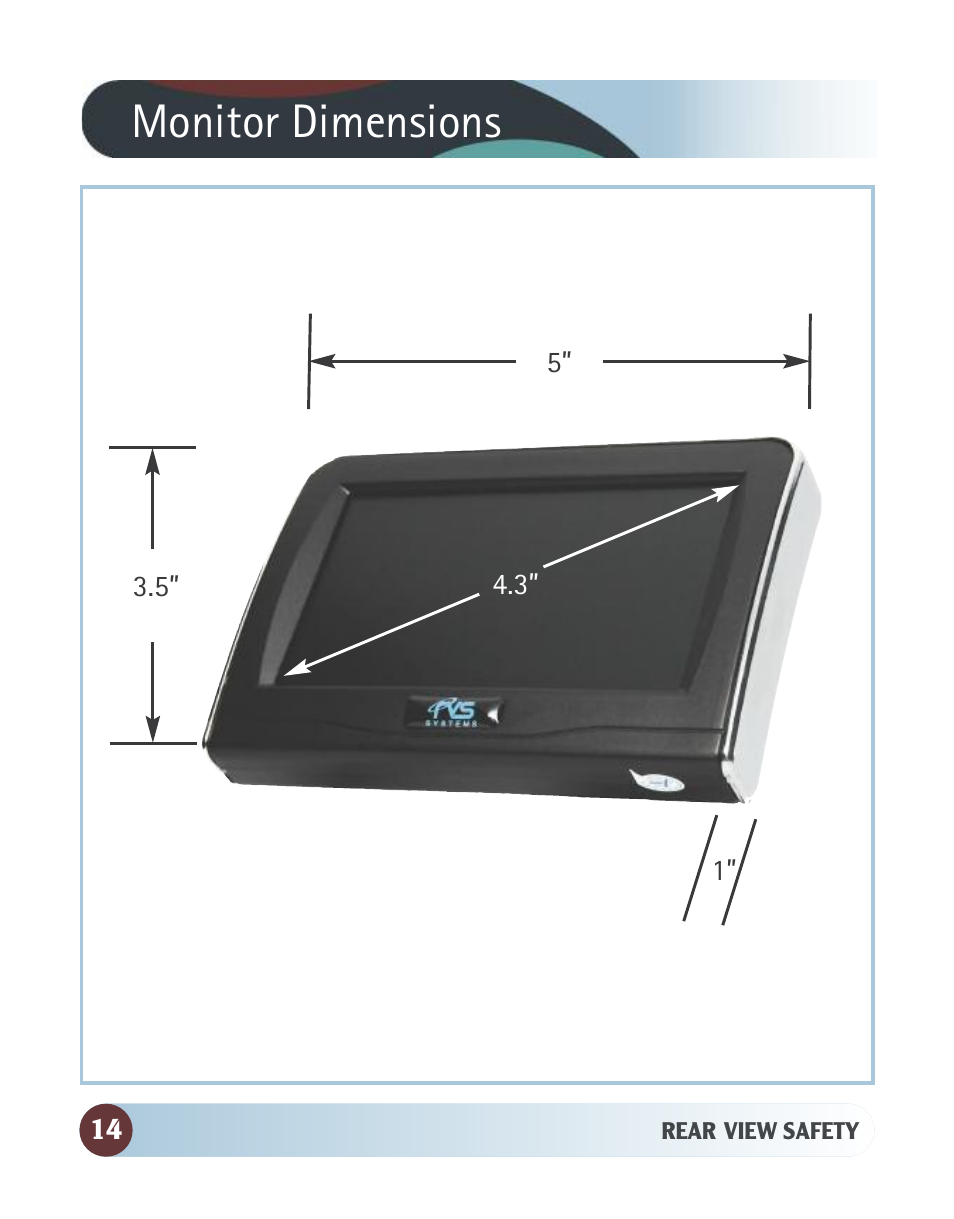 Monitor dimensions | RearviewSafety RVS-091406 User Manual | Page 14 / 22