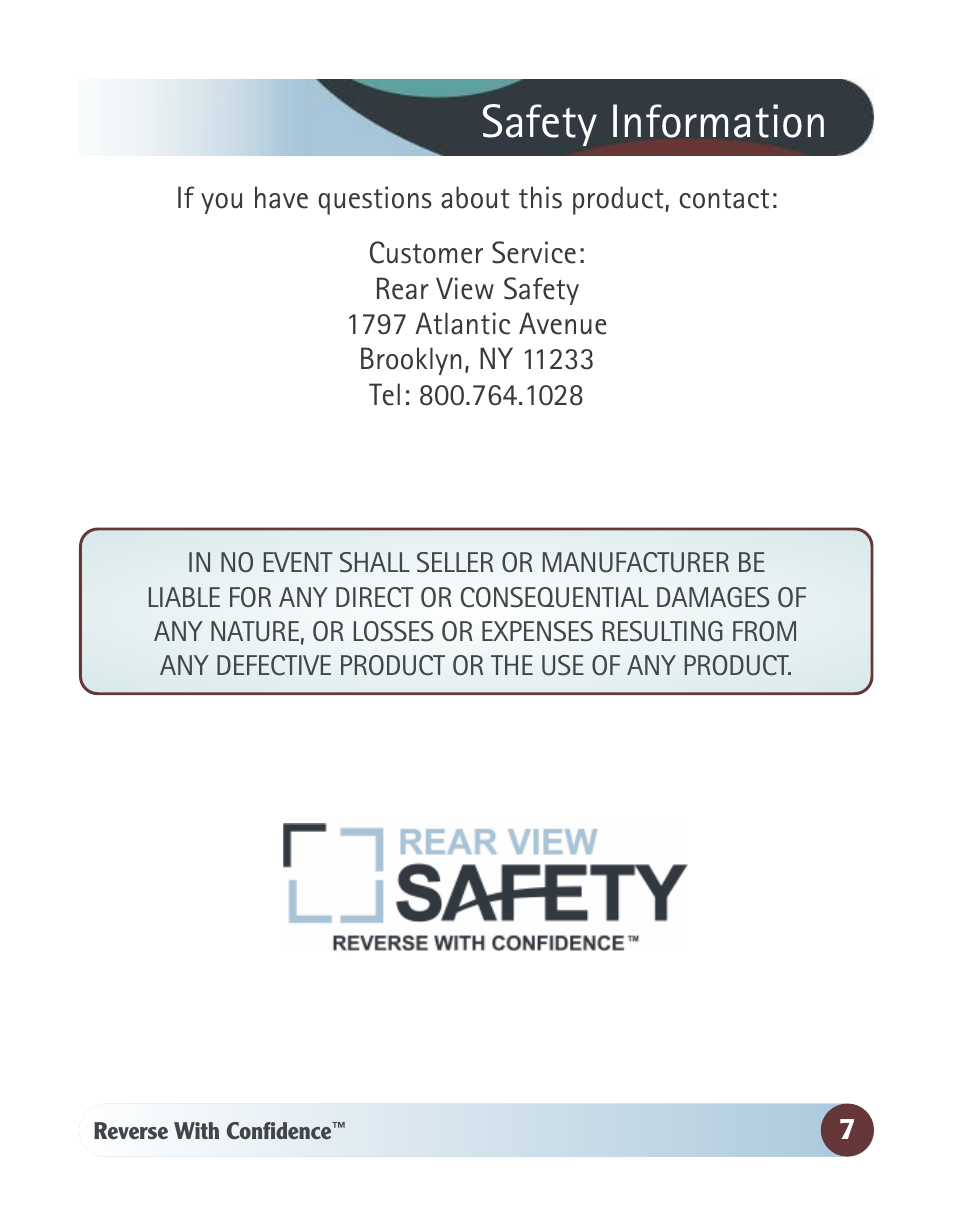 Safety information | RearviewSafety RVS-091406 User Manual | Page 7 / 22