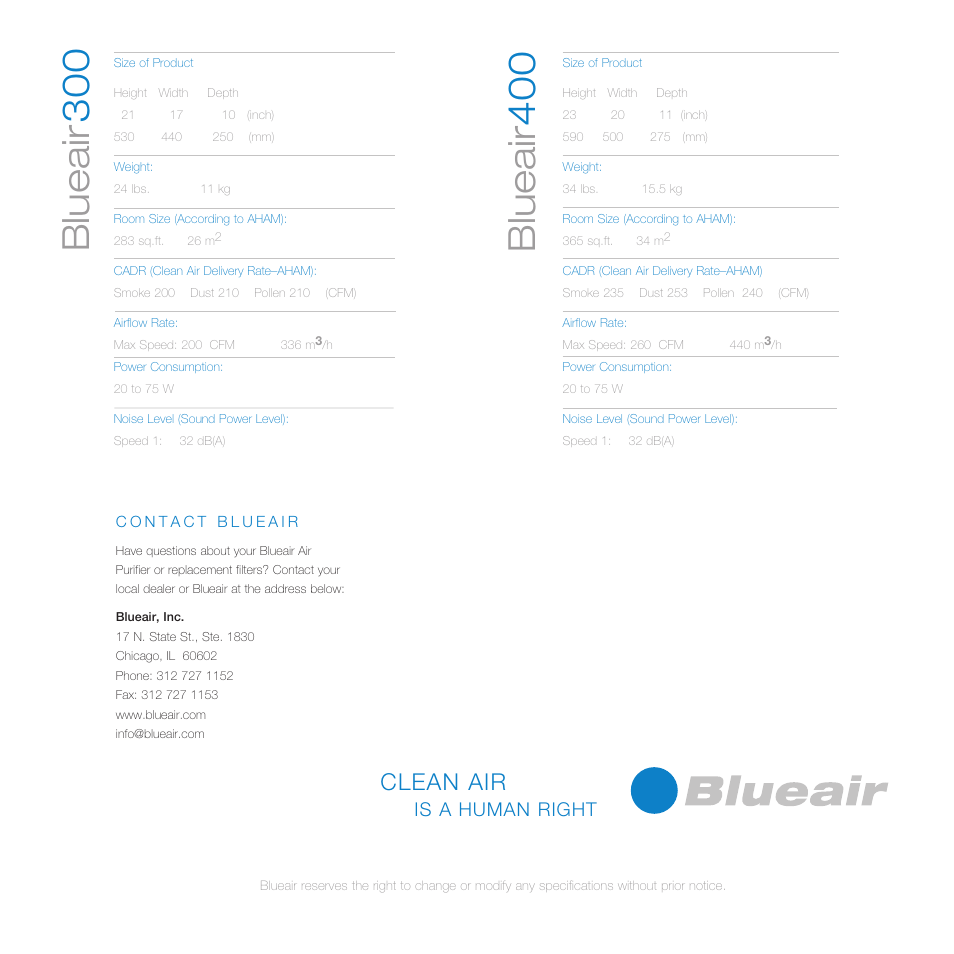 Clean air, Is a human right | Blueair HEPASILENT 300 User Manual | Page 12 / 12