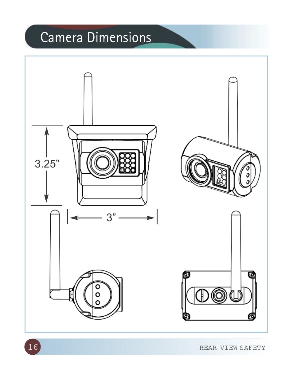 Camera dimensions | RearviewSafety RVS-CW-CAM User Manual | Page 16 / 23