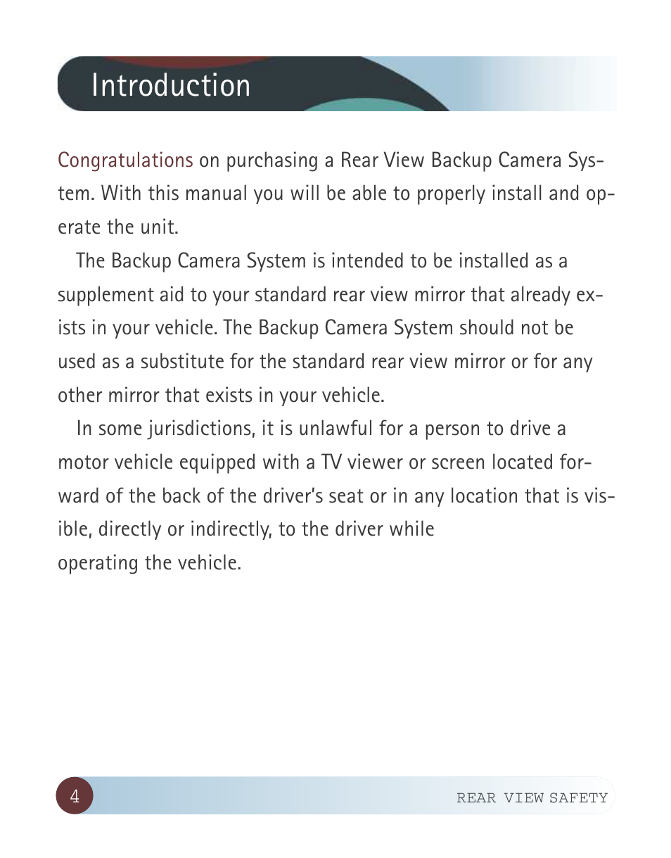 Introduction | RearviewSafety RVS-CW-CAM User Manual | Page 4 / 23