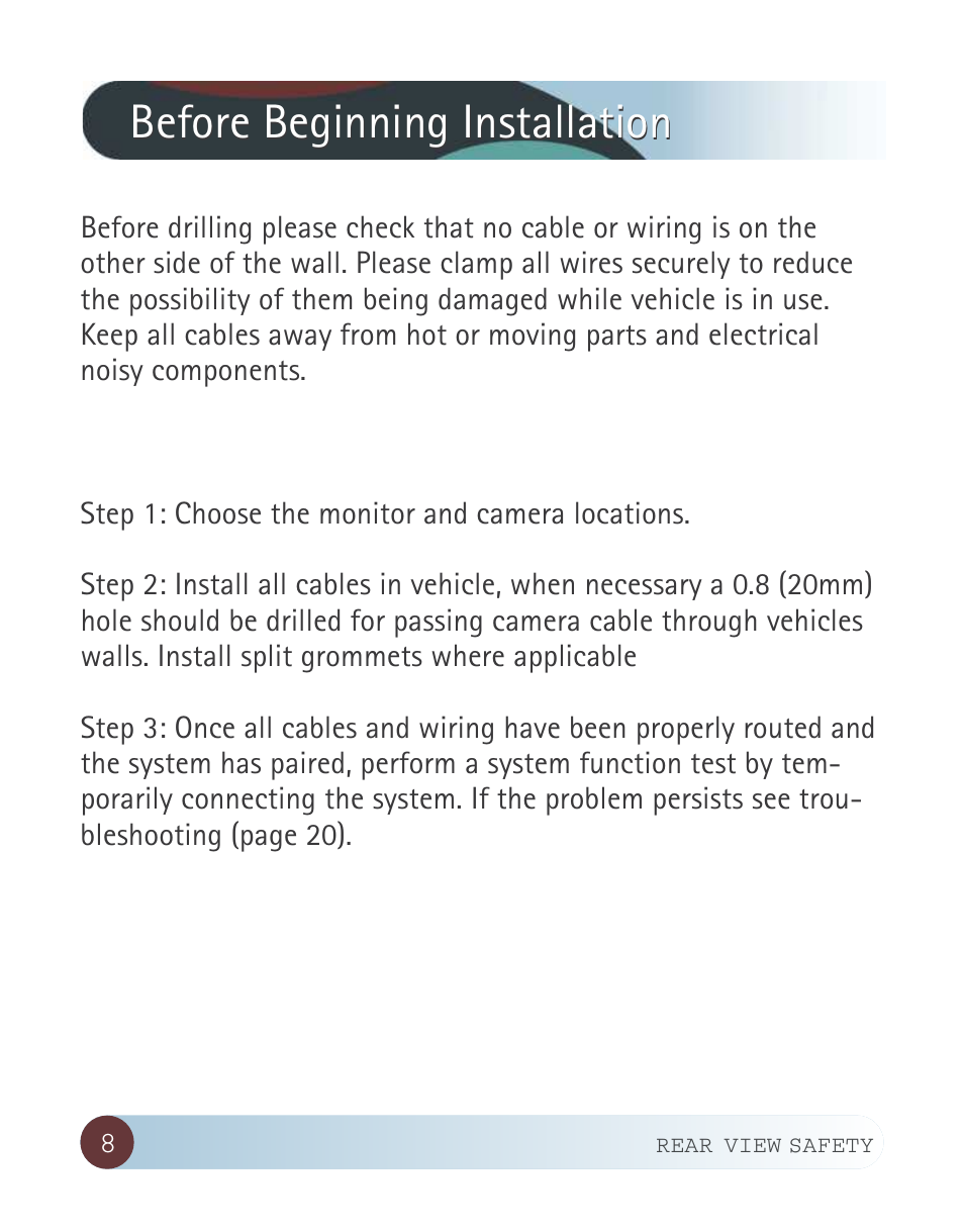 Before beginning installation | RearviewSafety RVS-CW-CAM User Manual | Page 8 / 23