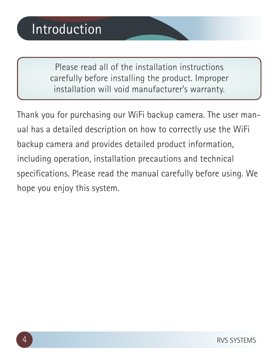 Introduction | RearviewSafety RVS-020813 User Manual | Page 4 / 18