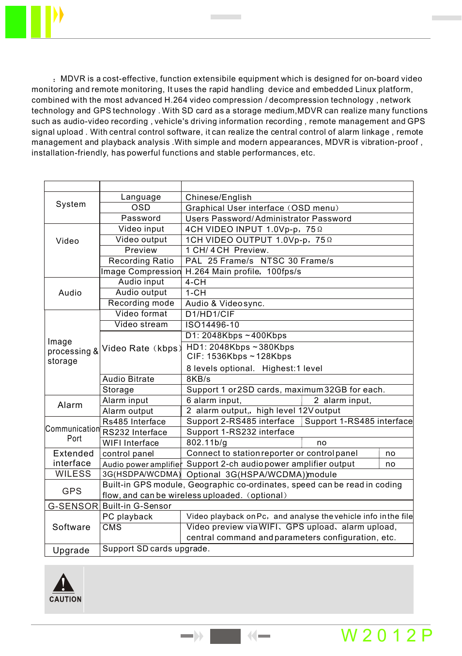 W 2 0 1 2 p, Chapter 1: product applications and parameters, Sd card mobile dvr user manual 1 | RearviewSafety RVS-MDVR User Manual | Page 3 / 32