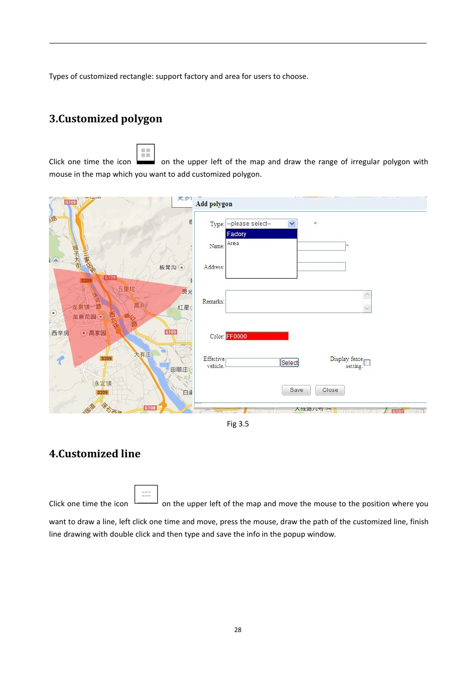 Customizedpolygon, Customizedline, Customized polygon 4.customized line | Customized polygon, Customized line | RearviewSafety RVS-MDVR User Manual | Page 29 / 72