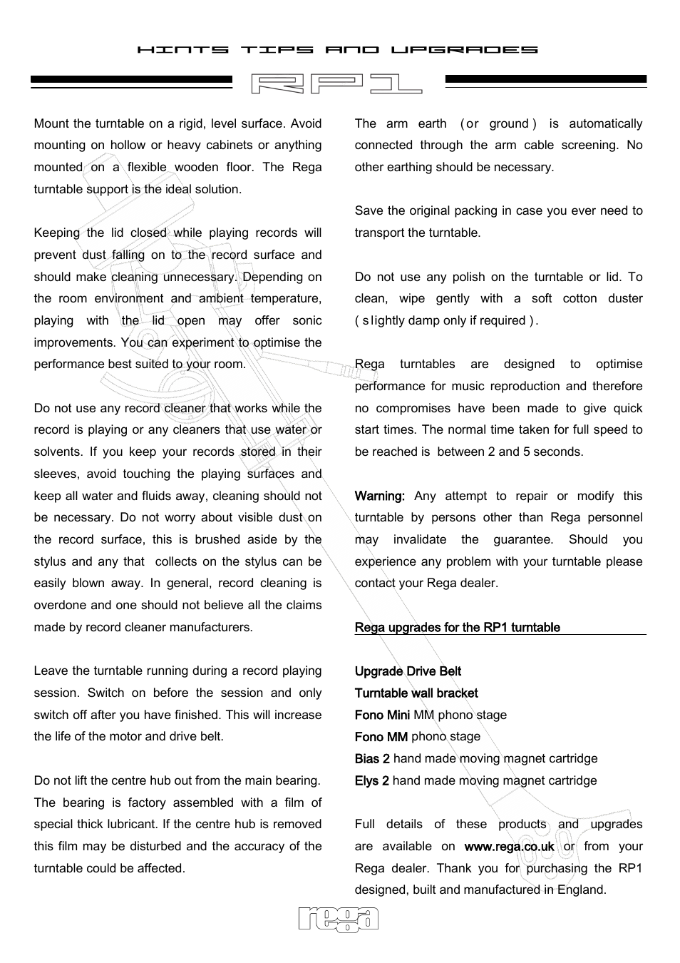Rega RP1 Performance Pack User Manual | Page 2 / 2