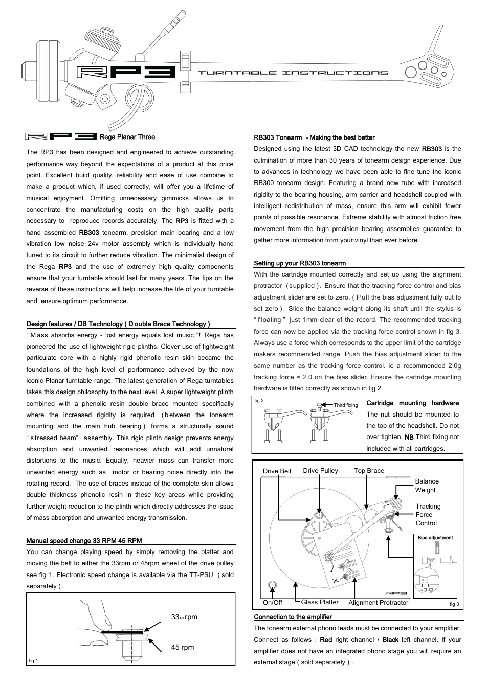 Rega RP3 User Manual | 2 pages
