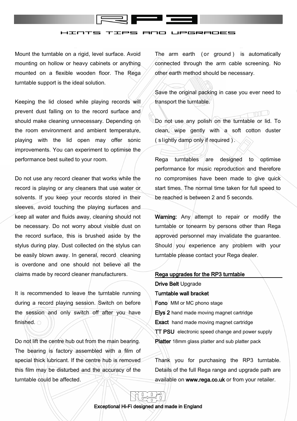 Rega RP3 User Manual | Page 2 / 2