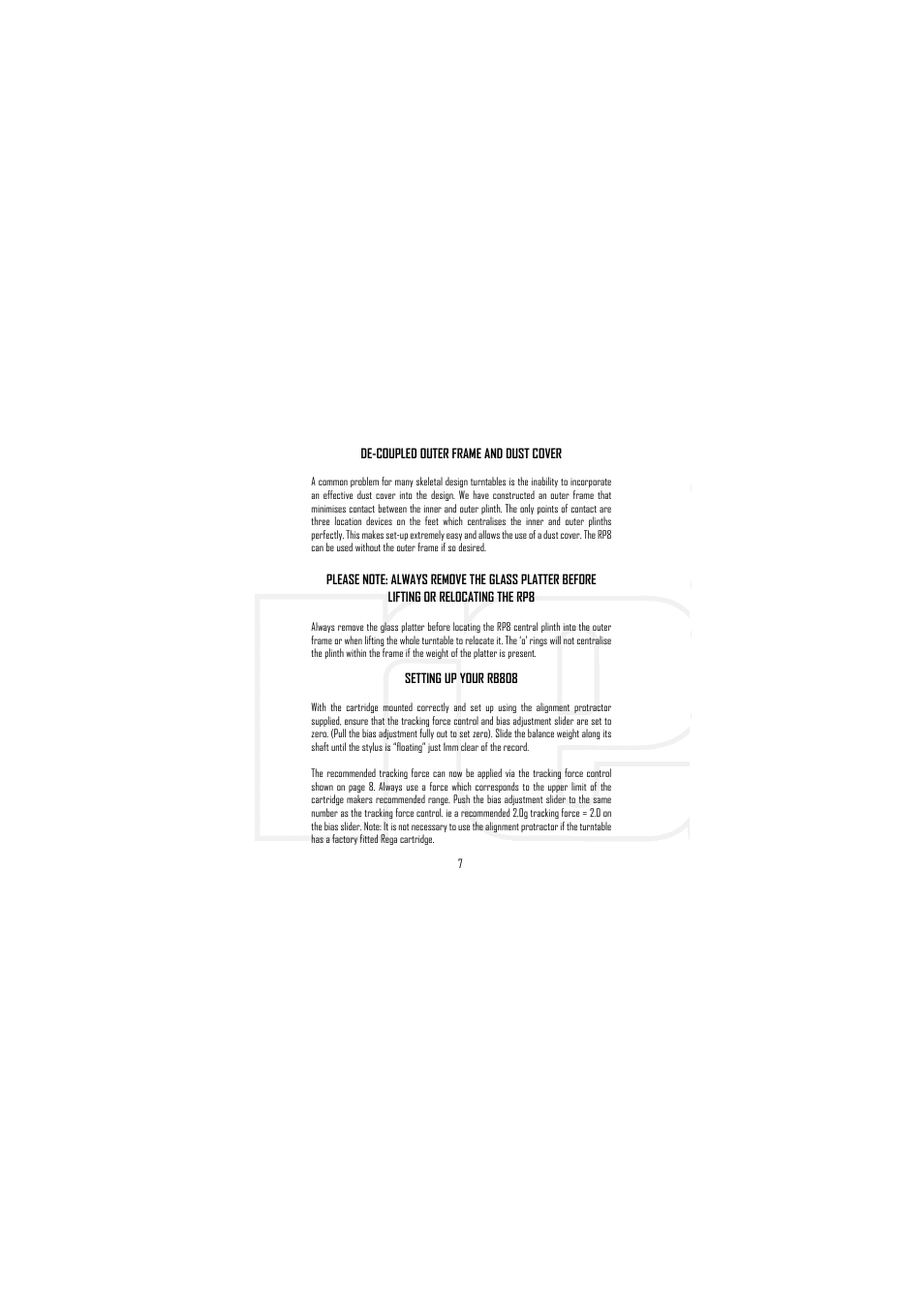 Rega RP8 User Manual | Page 8 / 14