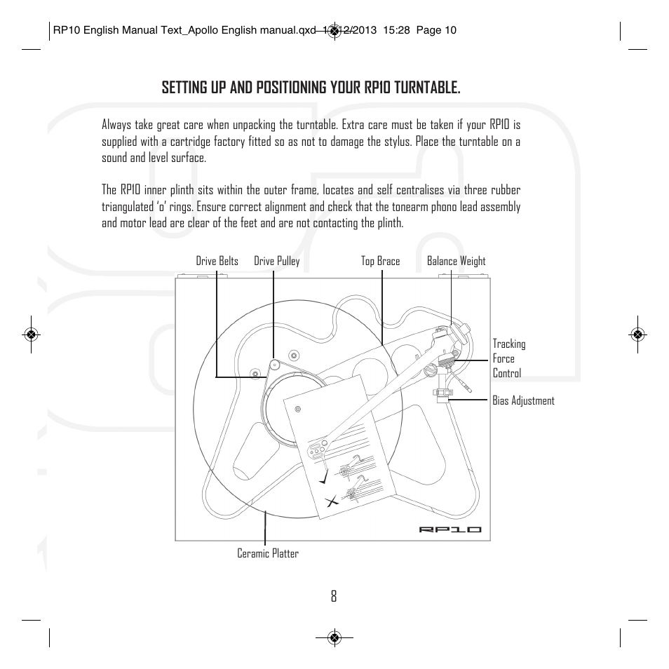 Setting up and positioning your rp10 turntable | Rega RP10 User Manual | Page 11 / 20
